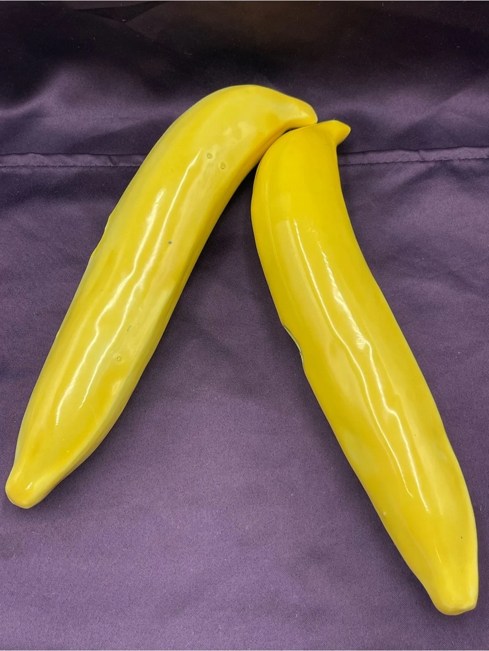 Mid Century Modern Murano Style Handblown Art Glass: 2 Faux Fruit Yellow Bananas